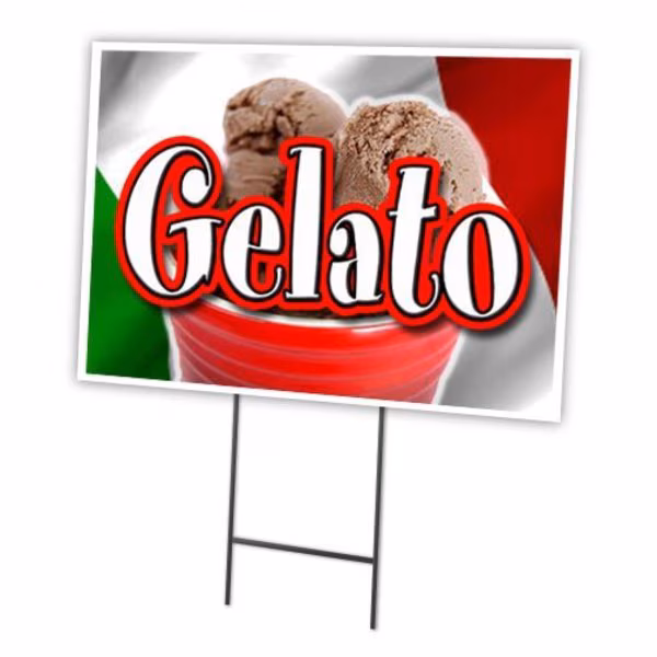 Gelato Yard Sign & Stake outdoor plastic coroplast window, C-2436 Gelato
